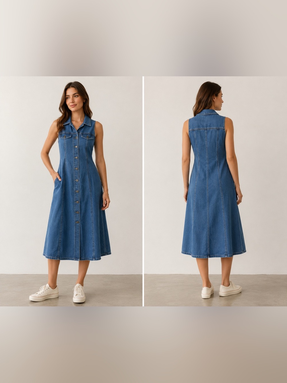 Velvet Heart Blue Sleeveless Button-Front Denim Midi Dress size S